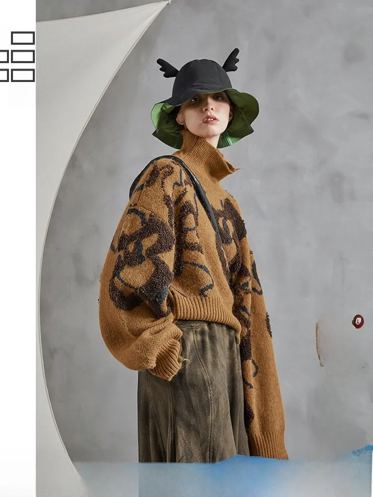 

Original Design Winter High Ne Knitted Sweater Camel Hair Lazy Sle Women's Faion 2025 New Arrival by Japanese Brand Rizhuo