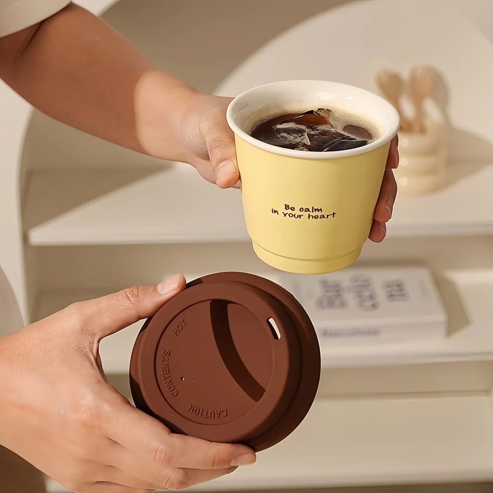 250ML Ceramic Coffee Cup Mug Silicone Lid Direct Drinking Mouth Cute Portable Tea Cup High Appearance High Quality Outdoor Cup