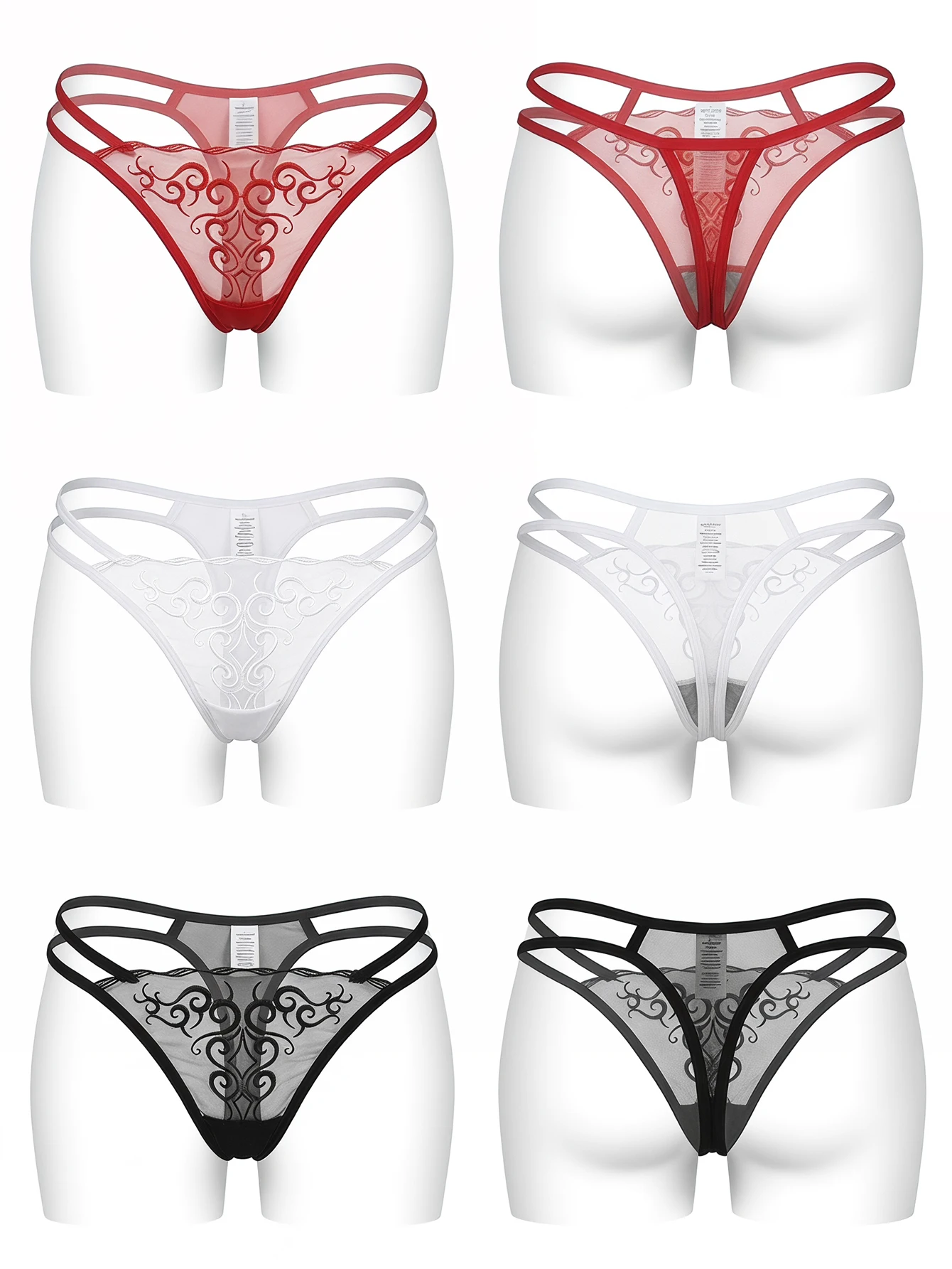 3 Pcs Women Embroidered Thong Sexy G-string Lace Mesh See-through Low Rise Elegant Seductive Lingerie C857