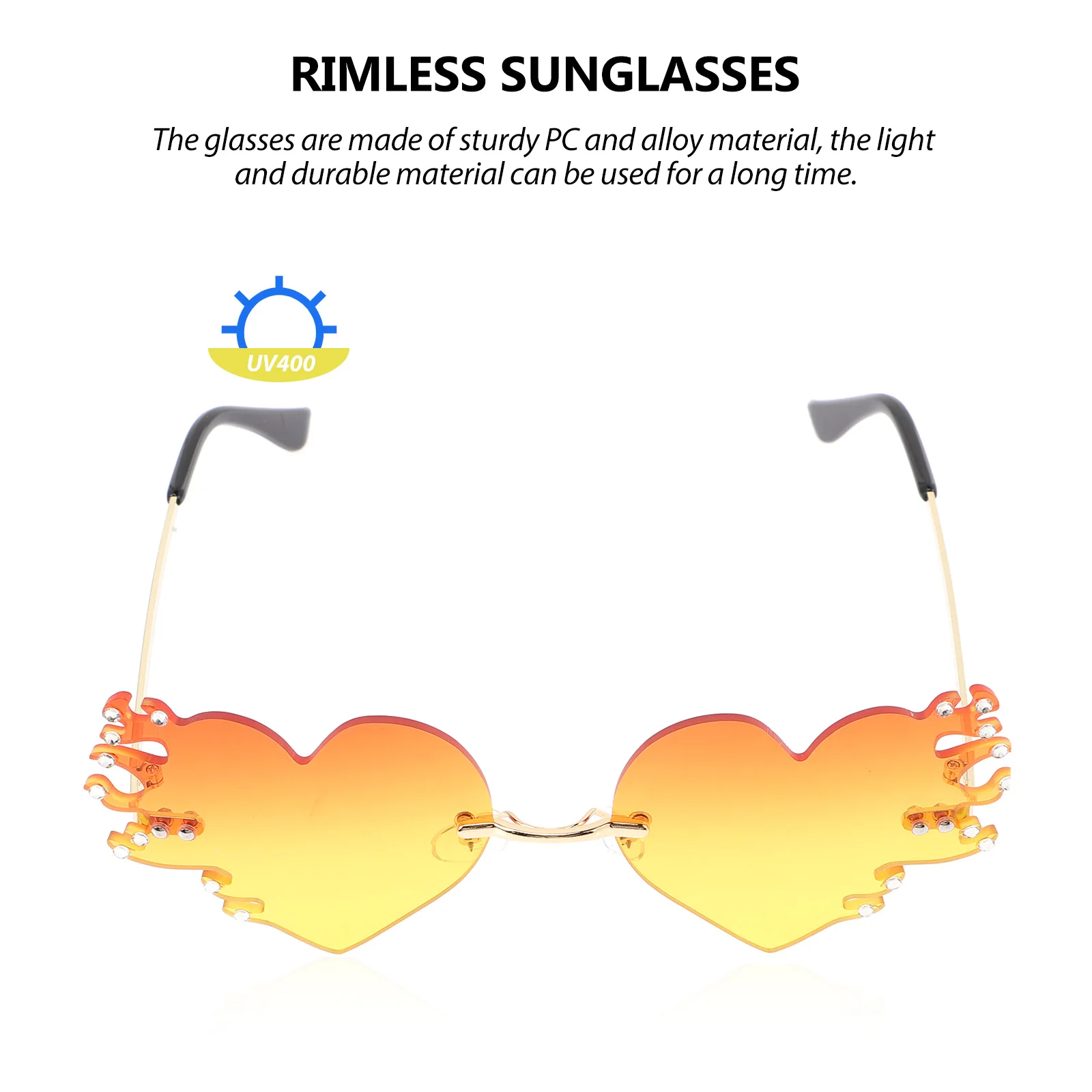 

1Pc Heart Shaped Sunglasses Golden Rim Yellow Lens Trendy Frameless Festival Party Eyeglasses For Women Photoshoot Gifts