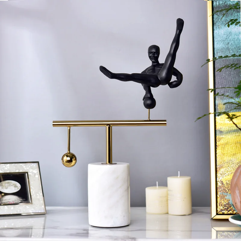 Resin Figure Sculpture Marble Base Abstract Portrait Gymnast Gymnastics Decorative Figurines Home Decoration Accessories