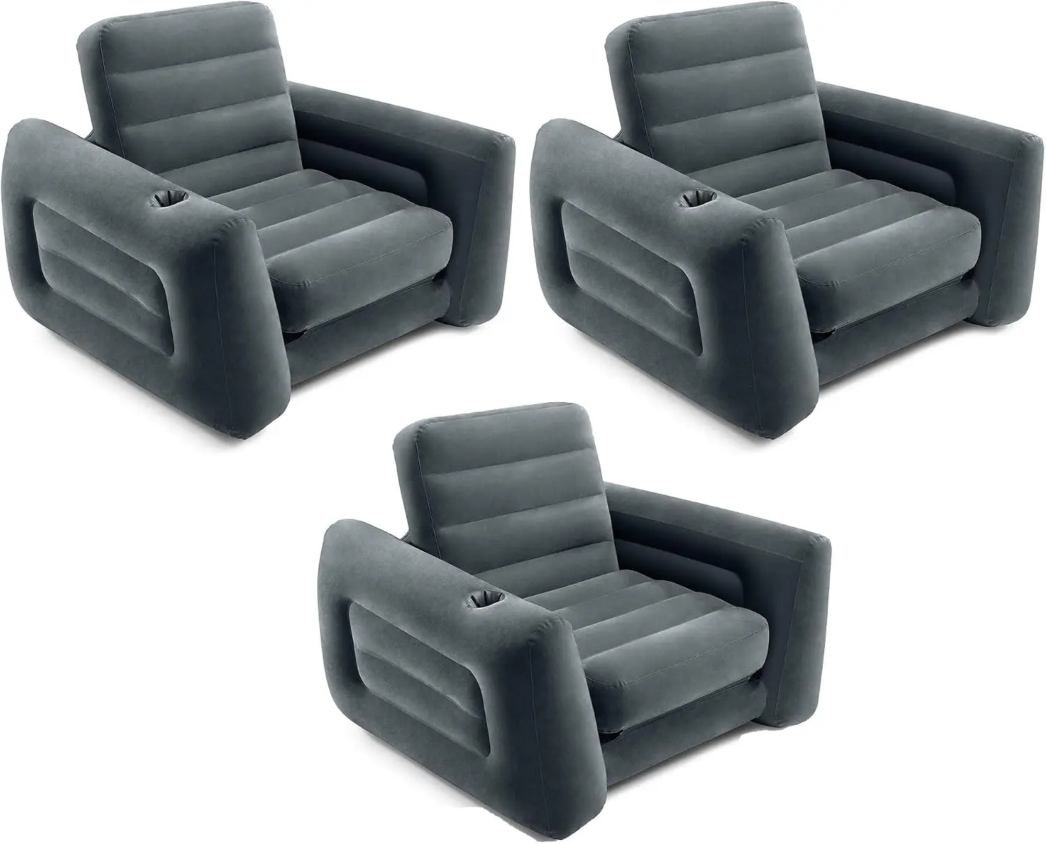 2 in 1 Inflatable Pull Out Sofa Chair and Twin Air Bed Mattress with Cup Holders for Indoor and Outdoor Use for Adults (3