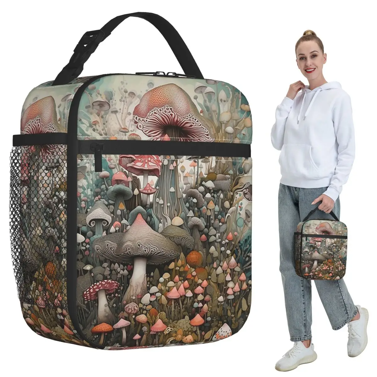 Magical Mushroom Field Insulated Lunch Bag for Women Office Cooler Thermal Food Box Tote Portable Lunch Boxes Container