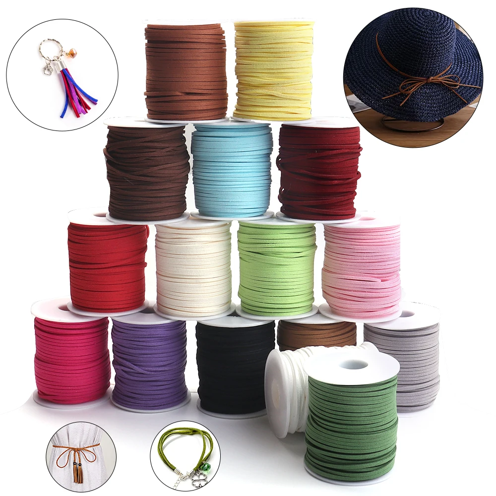50 Yards 2,6 mm flache Kunstwildlederschnur Lederschnur Faden Samtschnur für Schmuckherstellung Quasten Armband Halskette DIY Bastelarbeiten – Detail 2