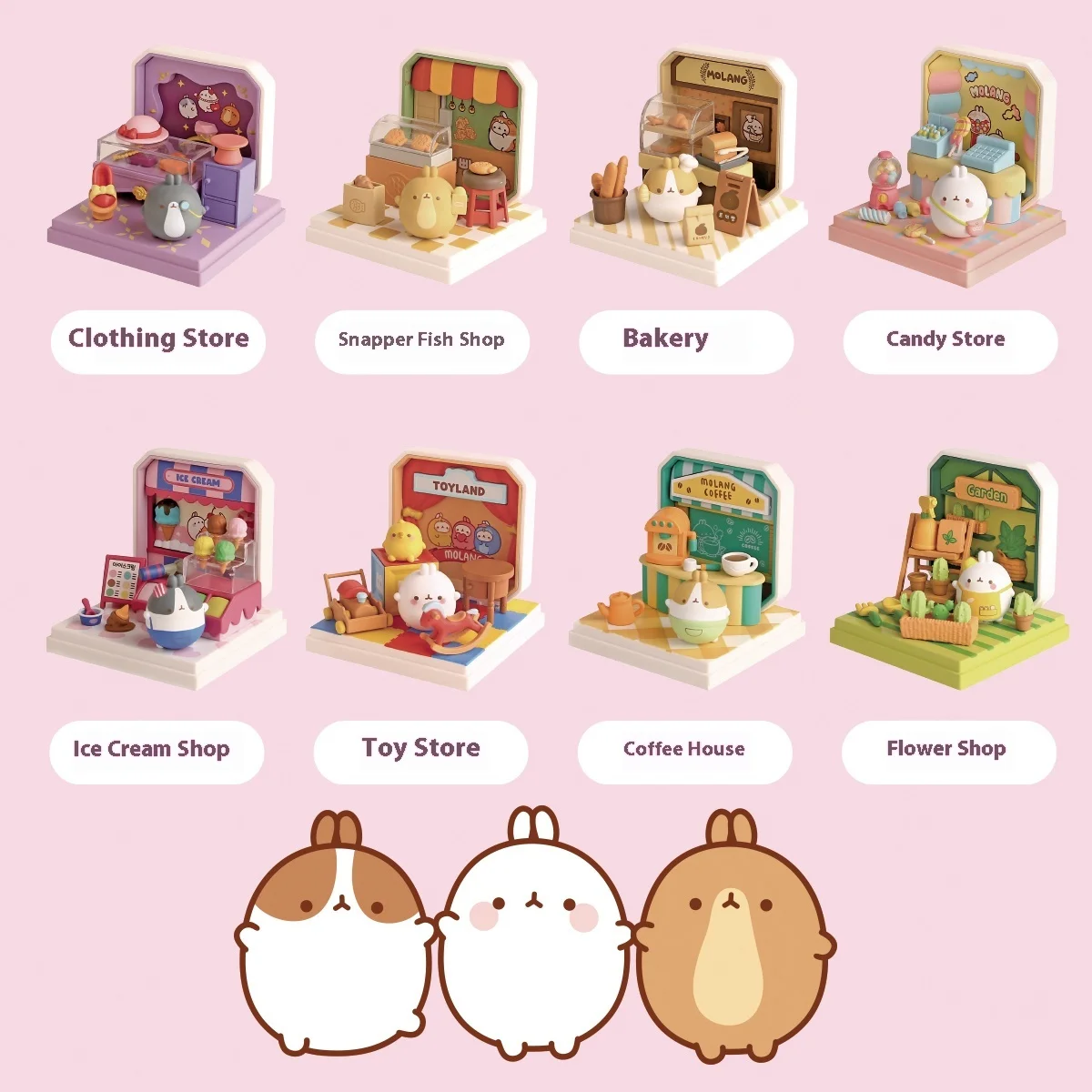 Kawai Molang Cute Rabbit Mini Shop Trend Blind Box Series Figure Desktop Ornament Model Decorative Birthday Gift  Children'S Toy