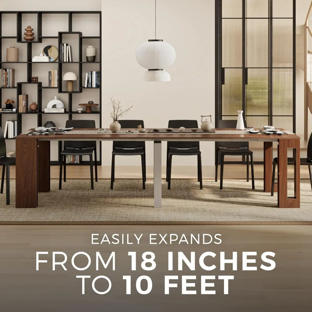 

, Easy, Extendable Console Table with Extension Leaves Holder, 17.7(120.1) x35.4 in, Walnut, for 4-12 People, Space Saving Dinin