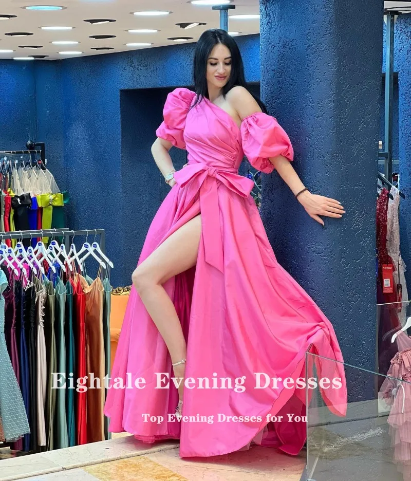 Robe de bal en Satin, asymétrique épaule dénudée, fente latérale haute, manches courtes, tenue de soirée pour mariage