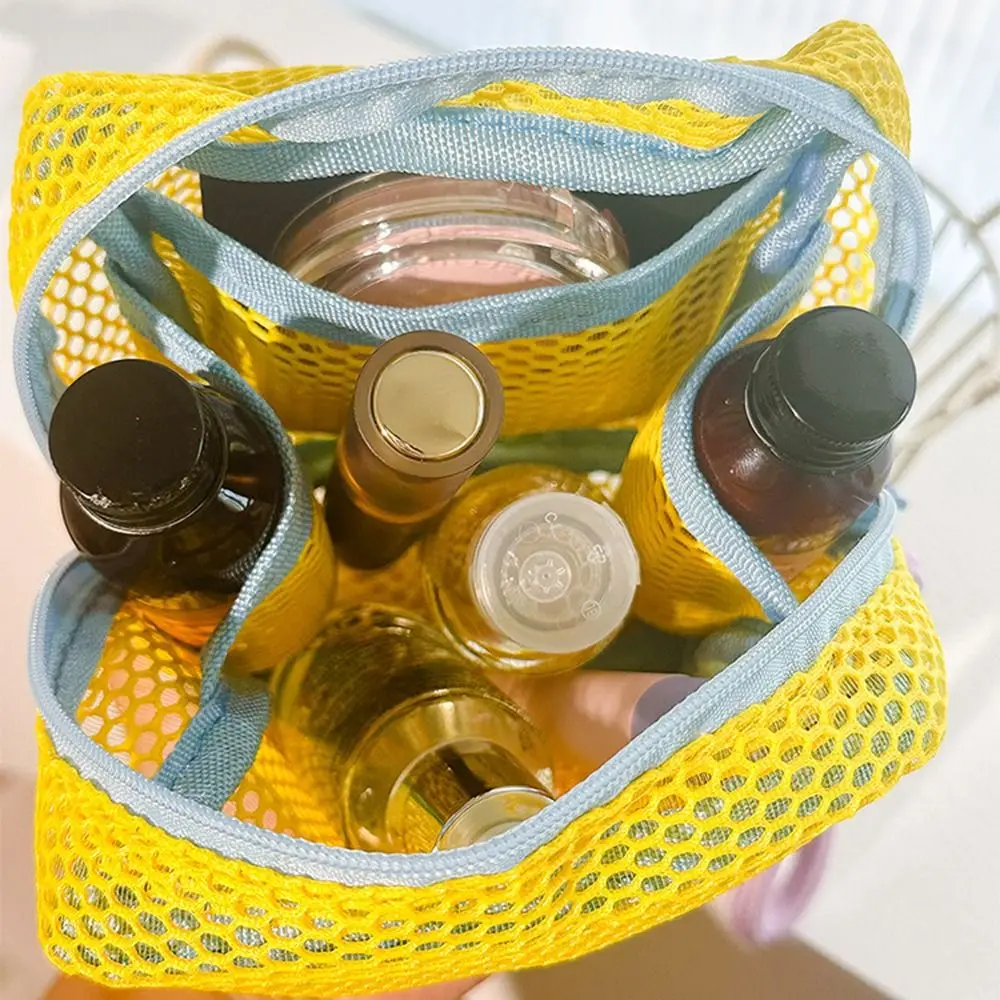 حقيبة تخزين متينة بلون الدوبامين بسعة كبيرة، حقيبة مستحضرات تجميل شبكية بألوان الحلوى، حقيبة مكياج لأدوات الزينة