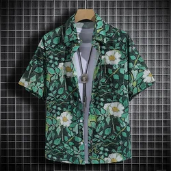 Summer Men's Hawaiian Short Sleeve Shirts Oversized Casual Flower Pattern Social Elegant Fashion Beach Harajuku Luxury Style