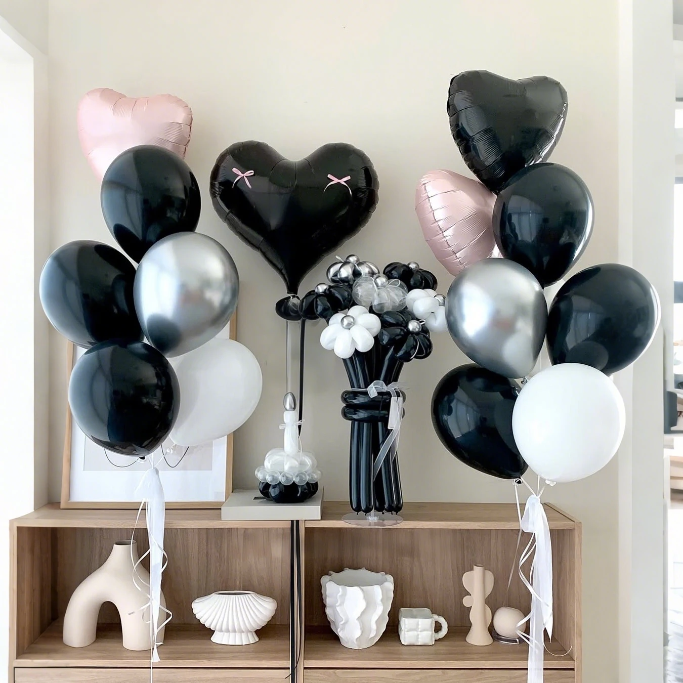 Schwarzes und rosa Ballon-Set mit Schleife, Geburtstagsfeier, Dusche, Jahrestag, Vorschlag, Hochzeit, Dekoration, Ballon, Foto-Requisiten