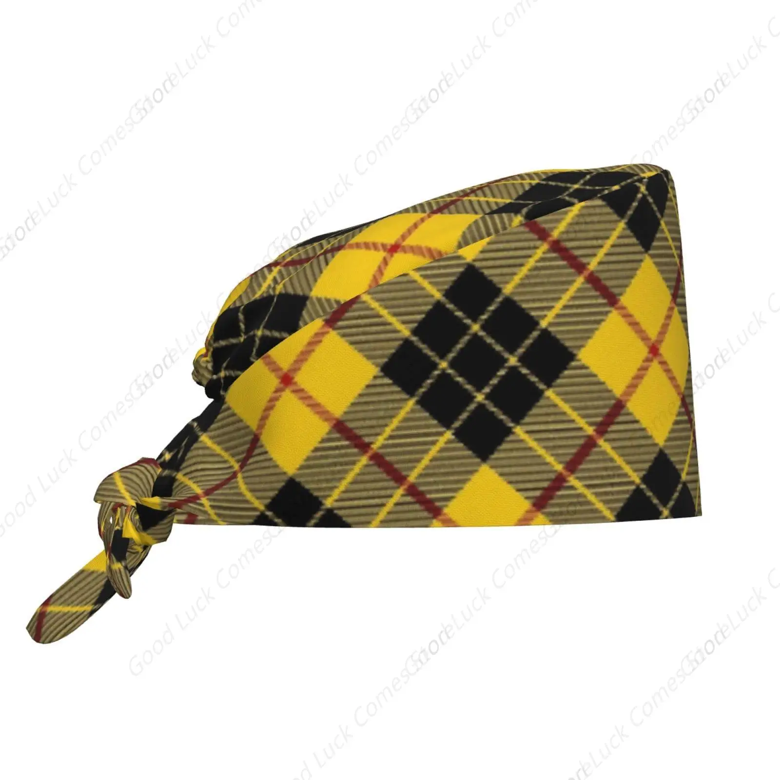 Scotland Buffalo Check Yellow and Black Plaid Unisex Adjustable Surgical Sweatband - Elastic Bandage Cap - Scrub Caps for Nurse