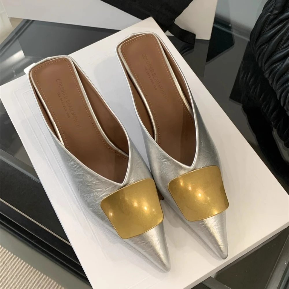 

Luxury Women Slippers High Heels Mules Shoes Pointed Toe Heeled Sandals Elegant Party Slides 2025 Summer Designer Mujer Zaoatos