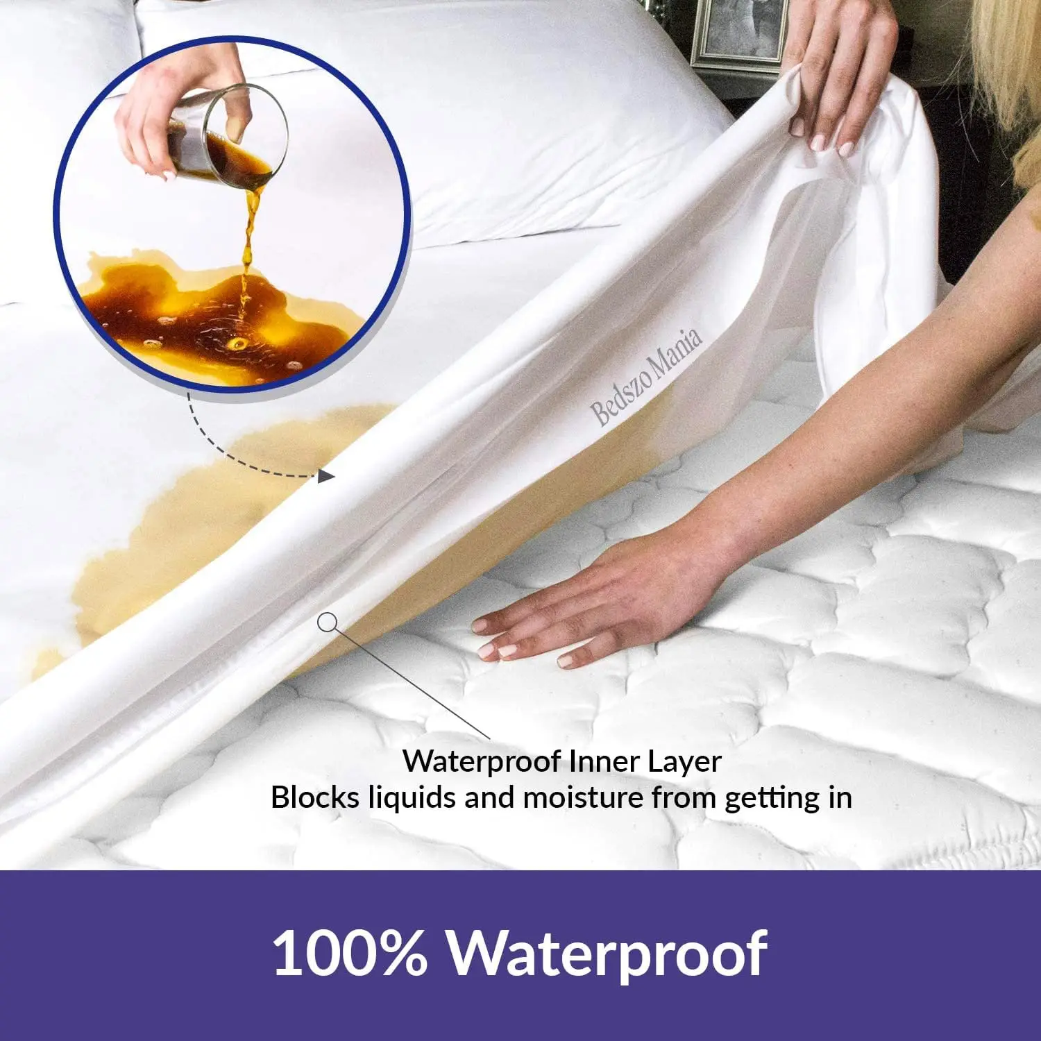 

After Berth Mattress Protector Pad Cover White Color Fits Upto 15”Inch Deep Pocket 100% Waterproof In After Berth Fitted Style