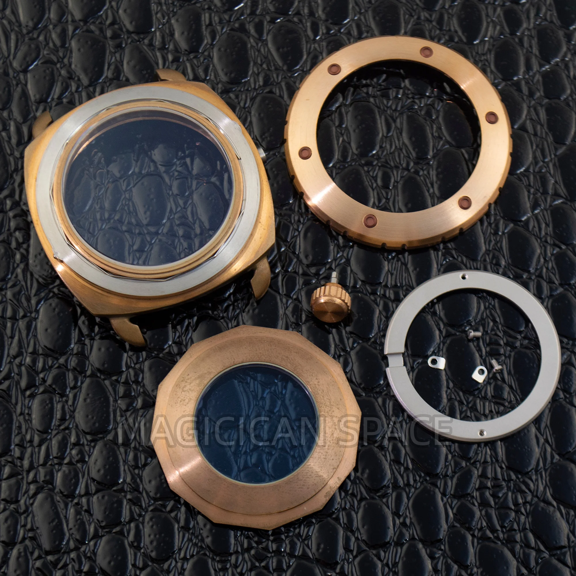 

Ретро-бронзовый корпус 44 мм NH35, винтажный дизайн, ремешок из натуральной кожи, большой корпус для часов, ремешок из натуральной кожи, подходит для механизмов NH35 и ETA2824.