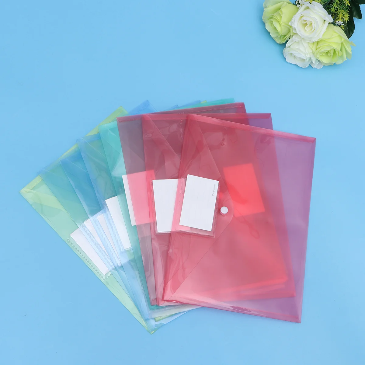 

10Pcs A4 File Folders Plastic Snap Button Clear Texture Document Storage Organizer for Office Business Home Red Blue White