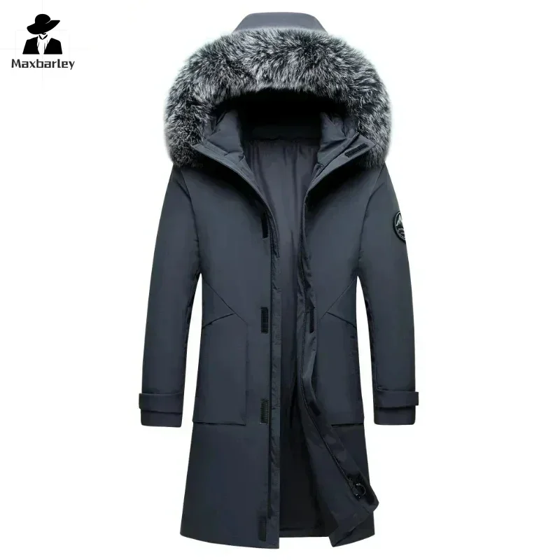 2024 Winter Long Down Jacket For Men\'s Brand Casual Fur Collar Hooded White Duck Down Warm Coat For Men\'s Clothing Winter Jacket