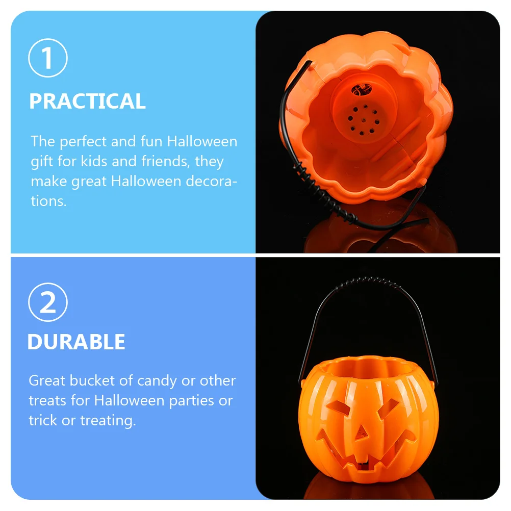 

4 Pcs Halloween Pumpkin Holder Plastic Bucket Voice Sensor LED Decor Treat Dish for Party Supplies