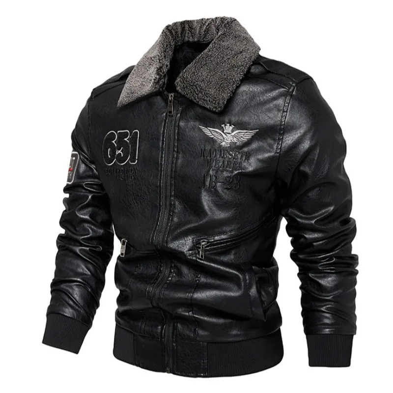 Popular Locomotive Lapel Leather Jacket Men's Fashion Retro European and American Large Size Leather Jacket