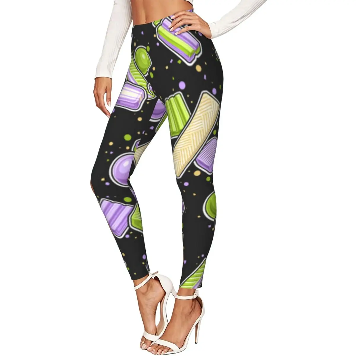Bubble Gum Pattern Women Leggings High Waisted Stretch Tights Workout Running Pants