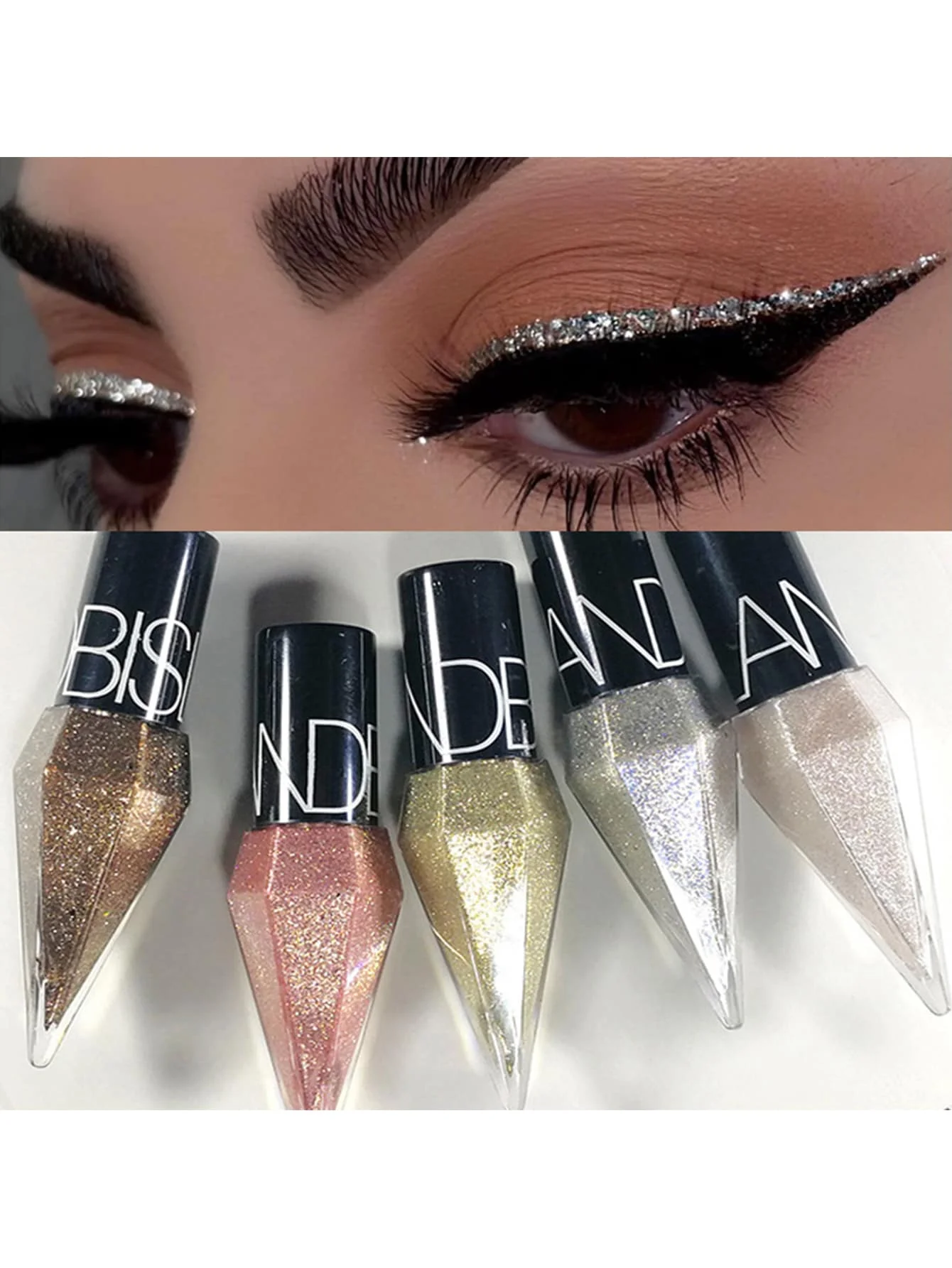 

Diamond Glitter Eye Liners Eyeshadow Waterproof Silver Rose Gold Color Sequins Long-lasting Eyeliner Eye Shadow Makeup Beaut