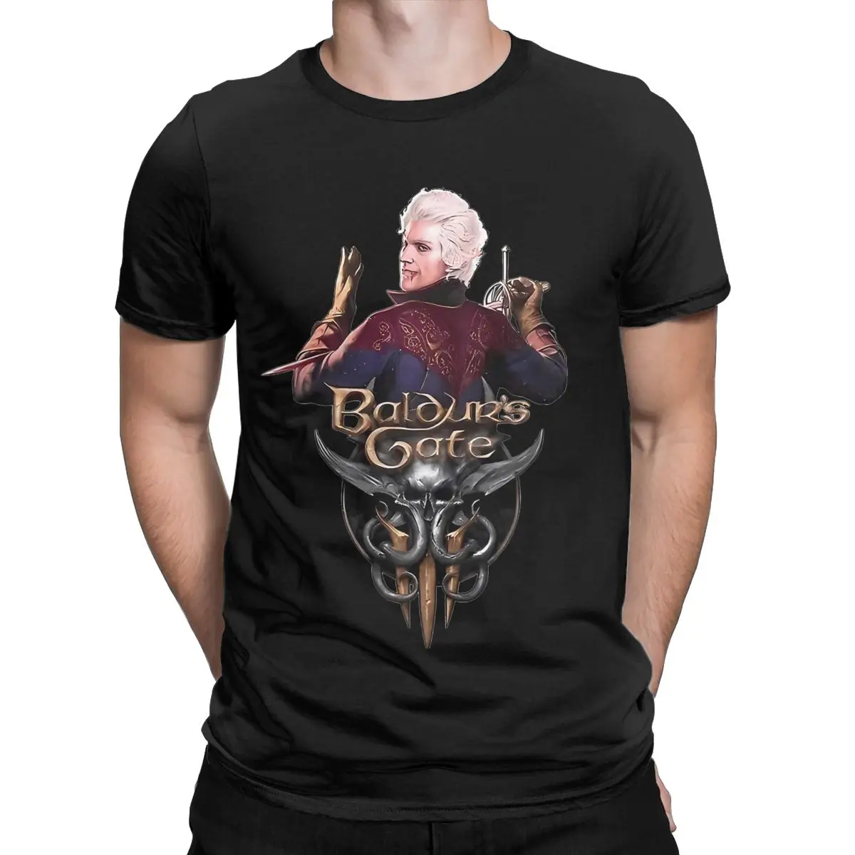 Astarion Vampire Game T-Shirts for Men Baldurs Gate Novelty Cotton Tee Shirt Crew Neck Short Sleeve T Shirt Gift Idea Clothes