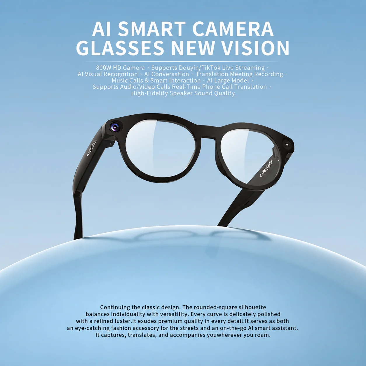 CY05 All-in-one Smart Camera Glasses Hands-free First-person Vlog Capture 1080P HD Record Real-time Translation Outdoor Travel