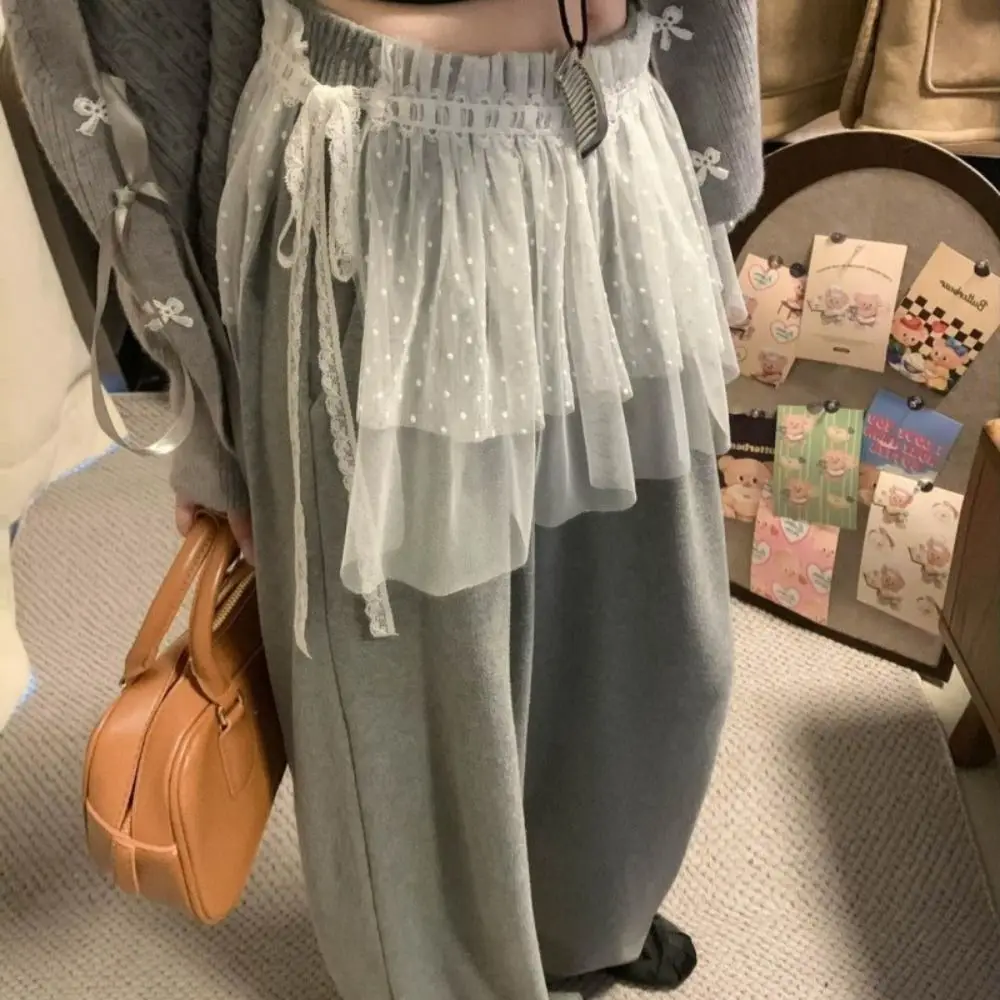 New Lace Up Lace Skirt One-piece Type Fold Through Hollow Out Skirt Y2K High Waist Tied Waist Skirt Women