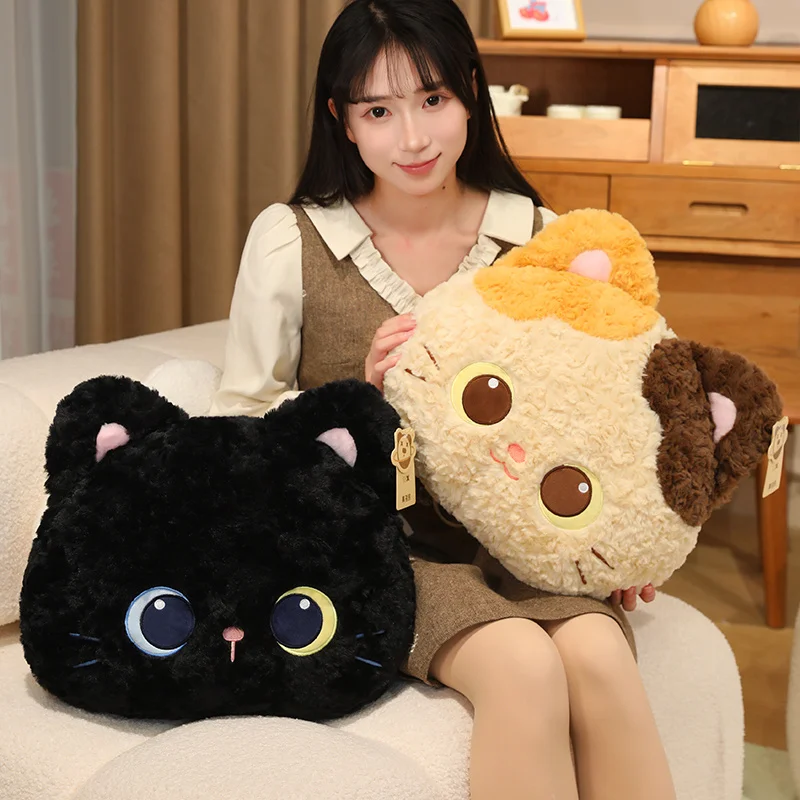 

Cute Black Cat Head Plush Pillow Toys Soft Stuffed Cartoon Calico Cat Doll Sofa Cushion Home Decoration Birthday Gifts For Girls