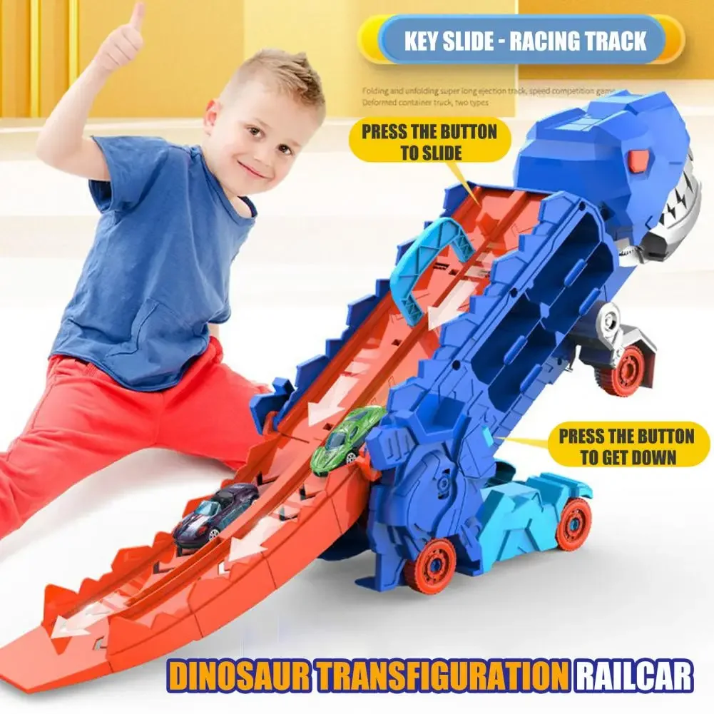 Transport dinosaure camion transporteur pliable coulissant 25 pouces piste de course se transforme en forme debout avec 4/12 voitures moulées sous pression jouet enfant