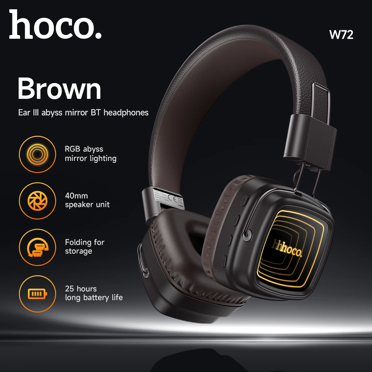 HOCO W72 Mirror Bluetooth V6.0 Headphones Over Ear Sports Wireless Headsets with Mic for Phone Call Hifi Sounds Earphones NEW