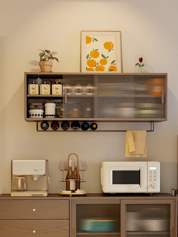 

Solid wood wall-mounted dining side cabinet Simple kitchen Bedroom wall-mounted storage Wall storage cabinet