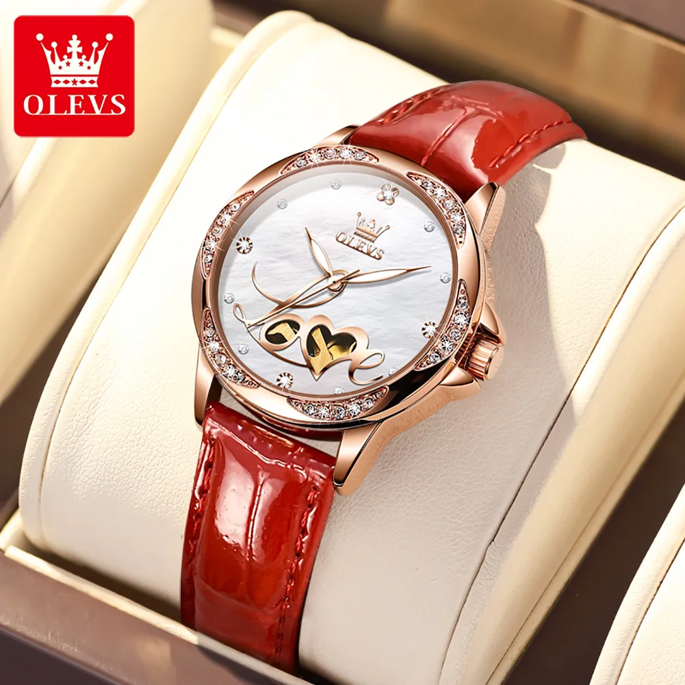 

OLEVS 6613 Fashion Mechanical Watch Gift Genuine Leather Watchband Round-dial Wristwatch