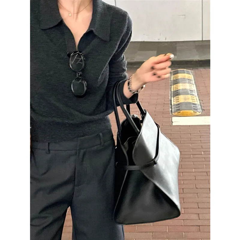 

Gray Short POLO Neck Wool Sweater Knitted Women's Autumn Thin Lapel Cashmere Bottoming Shirt