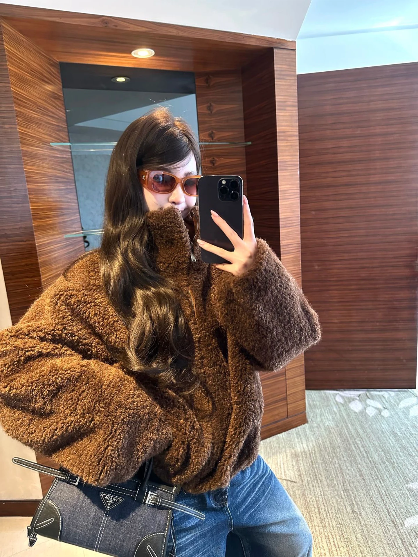 

FuunJ York Teddy Women's Loose Suede Lamb Fur Jaet Double-Sided Wear ort Outerwear Long Sve Zipper Closure Stand Collar