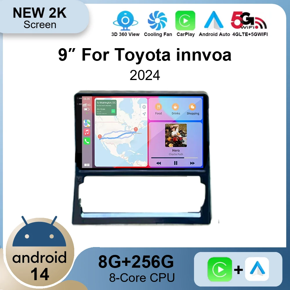 Android 14 Wireless Carplay Android Auto Car Radio For toyota innvoa 2024 Multimedia GPS Player Head Unit No 2 din 2din dvd