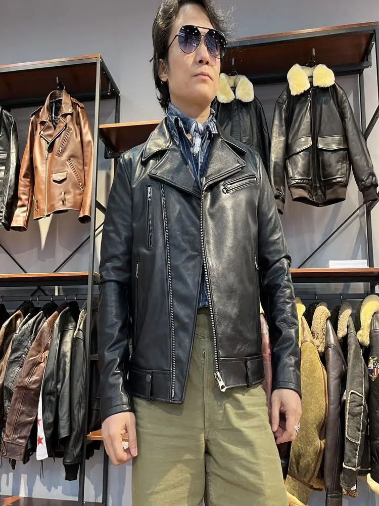 

CDJ-35 Asian Size Super Top Quality Heavy Genuine Italian Cow Leather Slim Classic Cowhide Stylish Rider Jacket