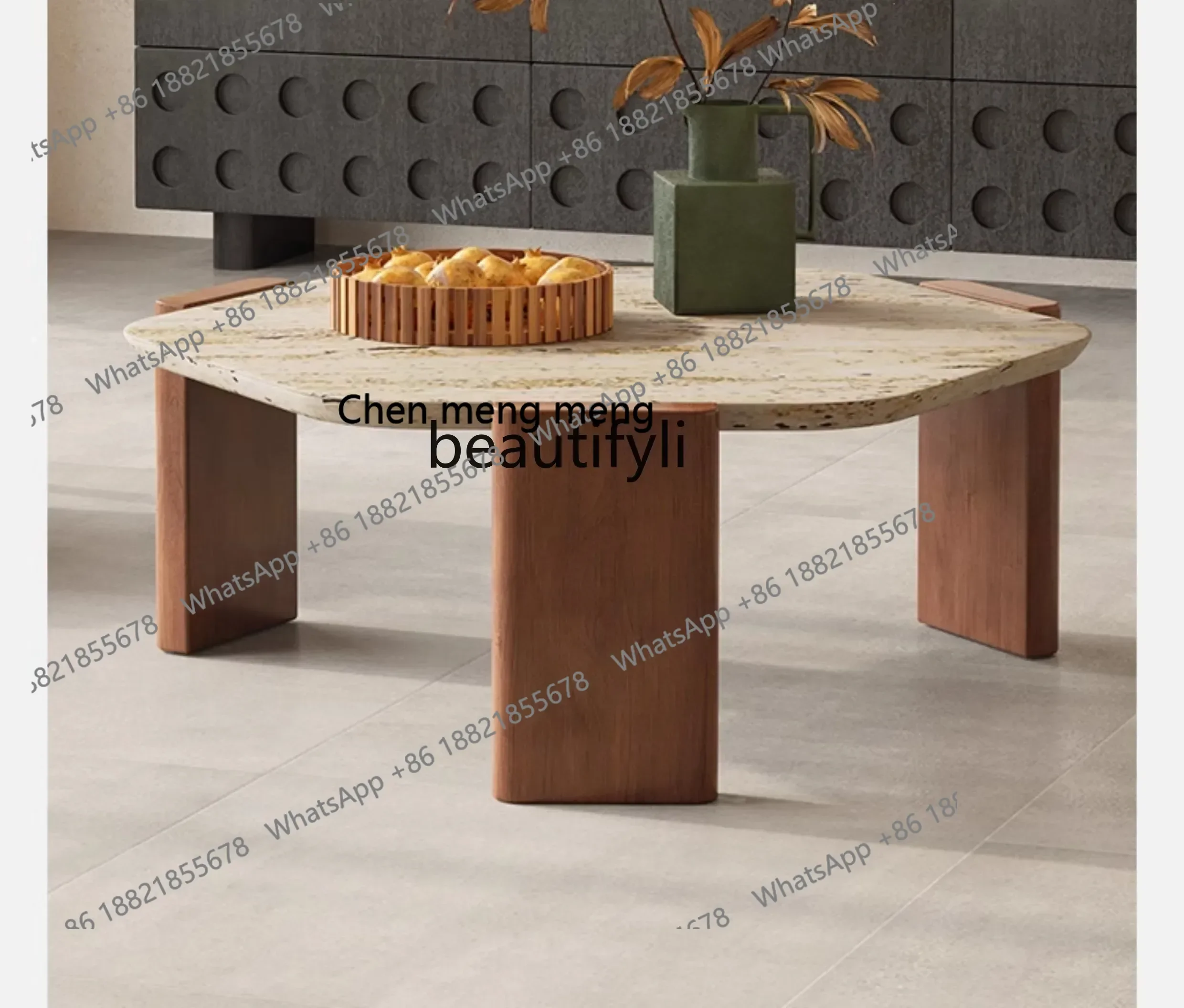 X Natural travertine hexagonal coffee table living room household, side table FH