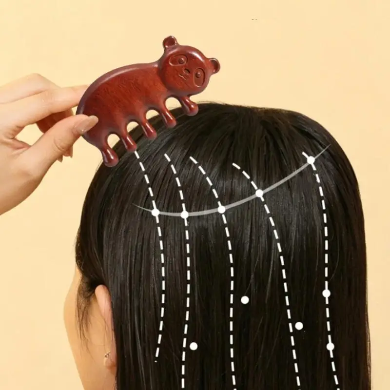 【WA】Massage Comb Head Massager Sandalwood Five Tooth Comb Panda Shape Comb Scalp Scraping Massager Body Massage Tool