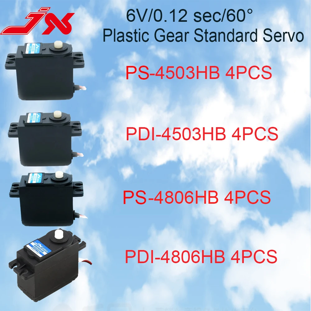 

4pcs/Set JX Servo SP/PDI-4806HB PS/SPD-4503HB Plastic Gear Standard Servo For 1/10 1/8 RC Car Boat Fixed Wing Truck Helicopter