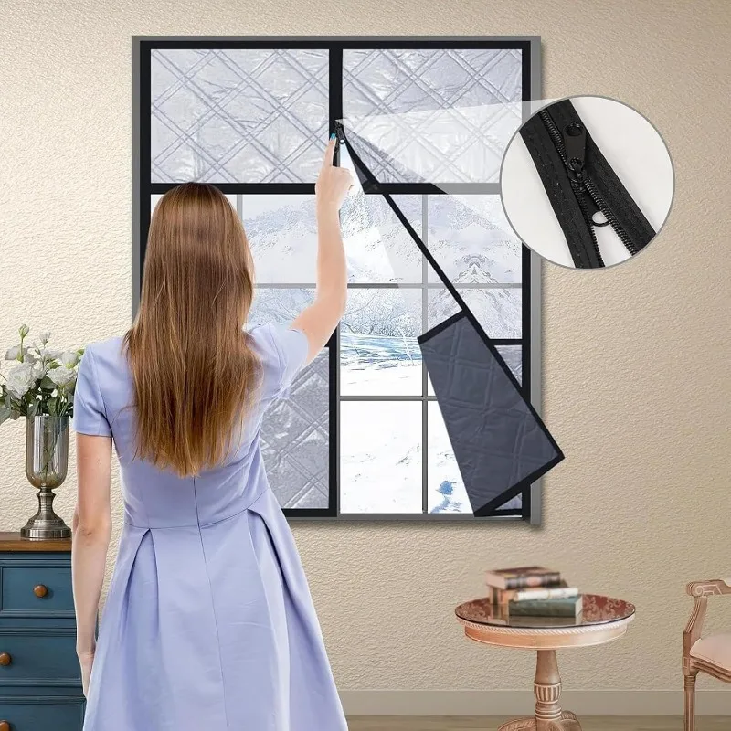 Thick Quilted Cotton Curtain Aluminum Film Thermal Insulation Noise Reduction Wind Blocking Window Curtains Drape with Zipper