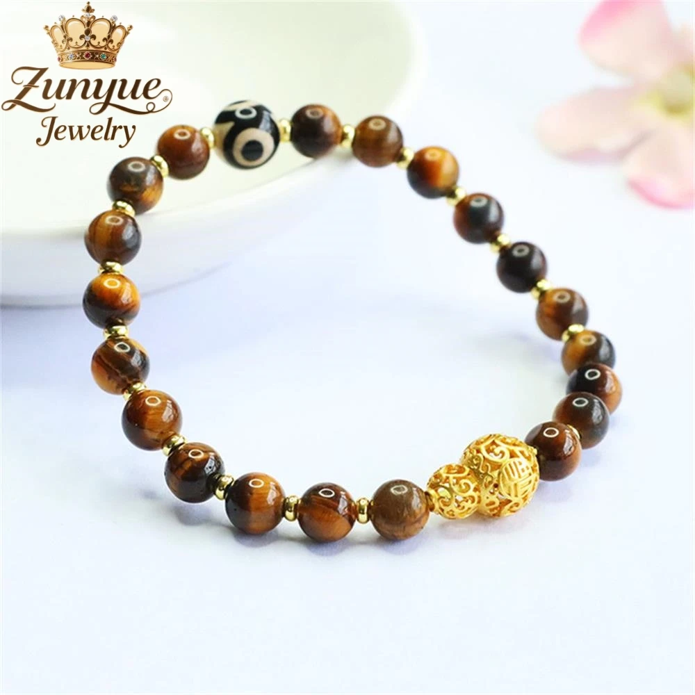 Natural Yellow Tiger'S Eye Stone Three-Eyed Celestial Pearl Agate Bracelet Luxury Quality Jewelry Fashion Jewelry Exquisite Gift 4