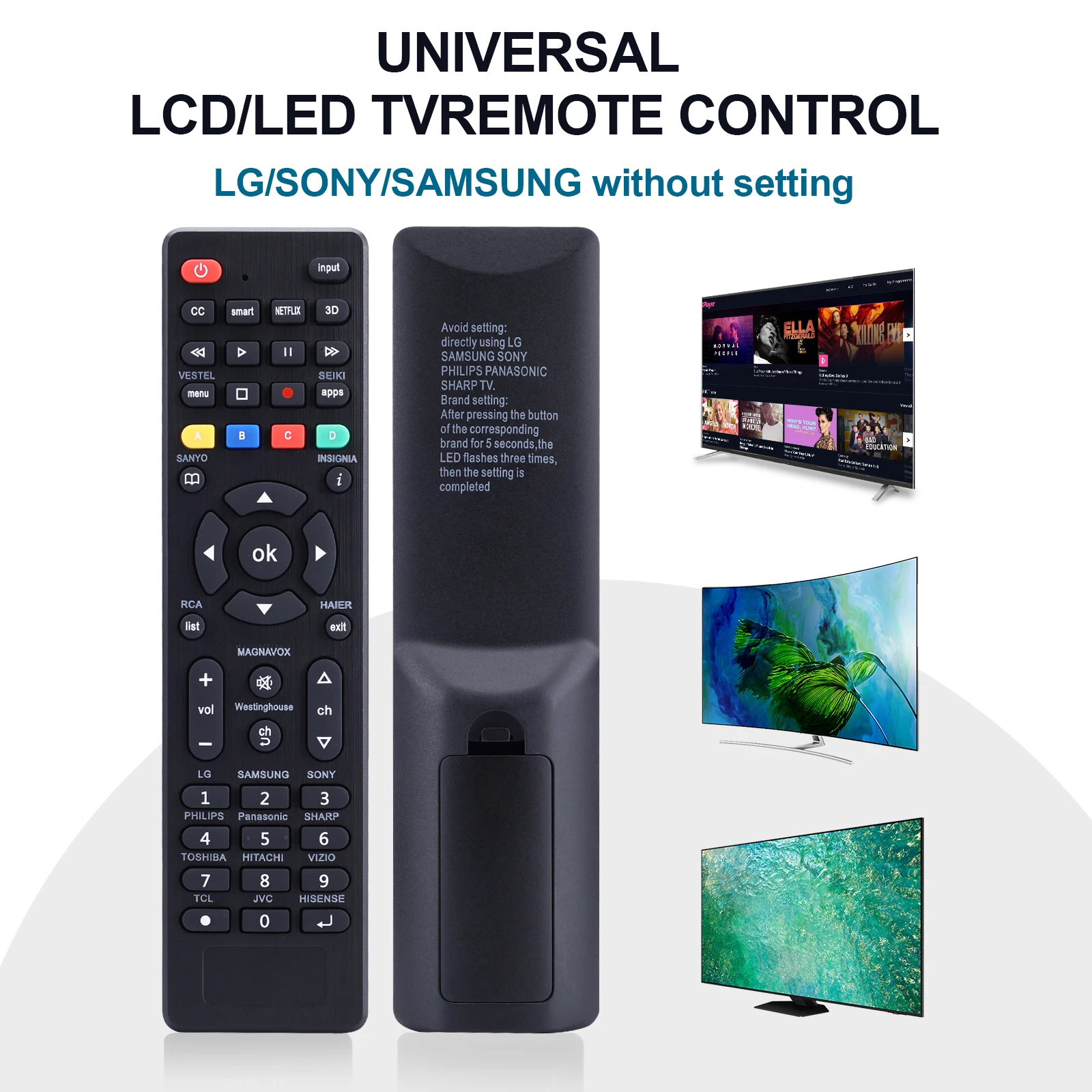 Universal Tv Remote for Lg, Samsung, Tcl, Philips, Vizio, Sharp, Sony, Panasonic, Sanyo, Insignia, Toshiba and Other Brands Lcd L