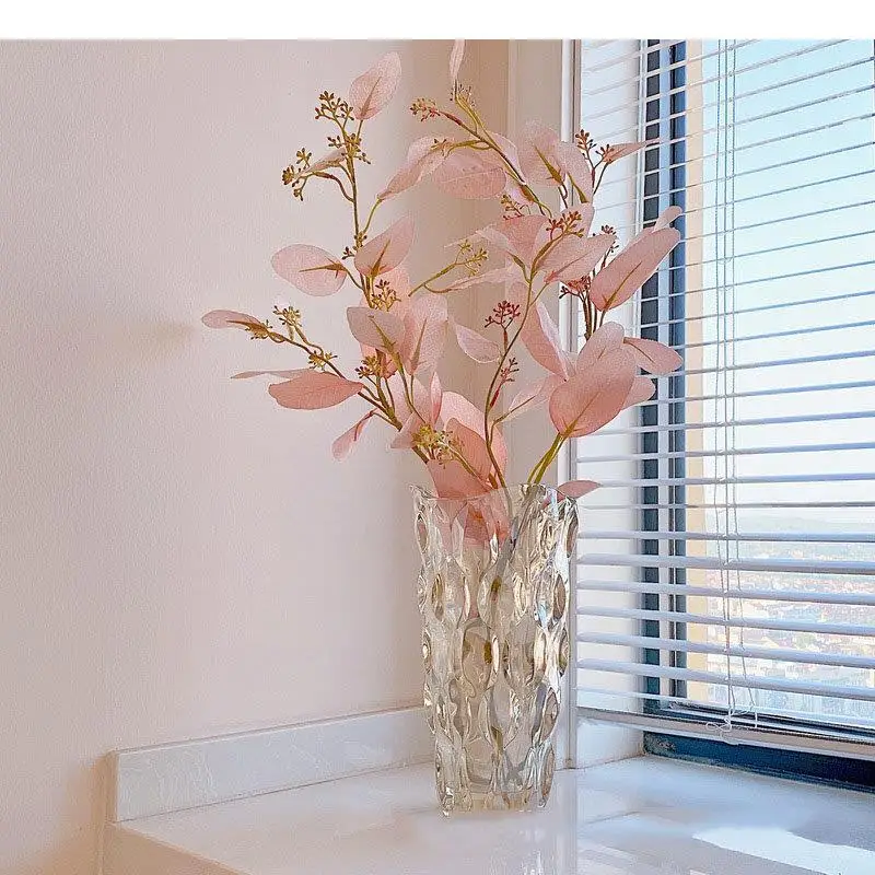 Multicolored Crystal Relief Glass Vase Hydroponics Flower Pots Decorative Arrangement Desk Decoration Floral Vases