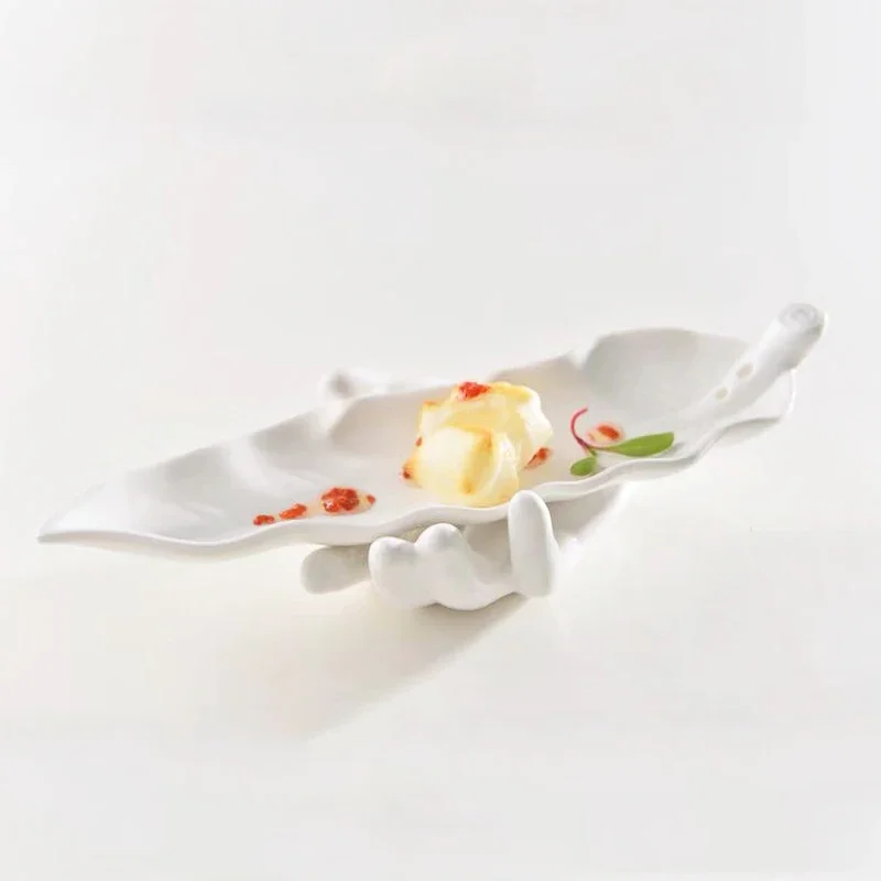 White Ceramic Shaped Plate   Bergamot Leaves Creative Tableware   Molecular Cuisine Artistic Conception Dish Restaurant Supplies