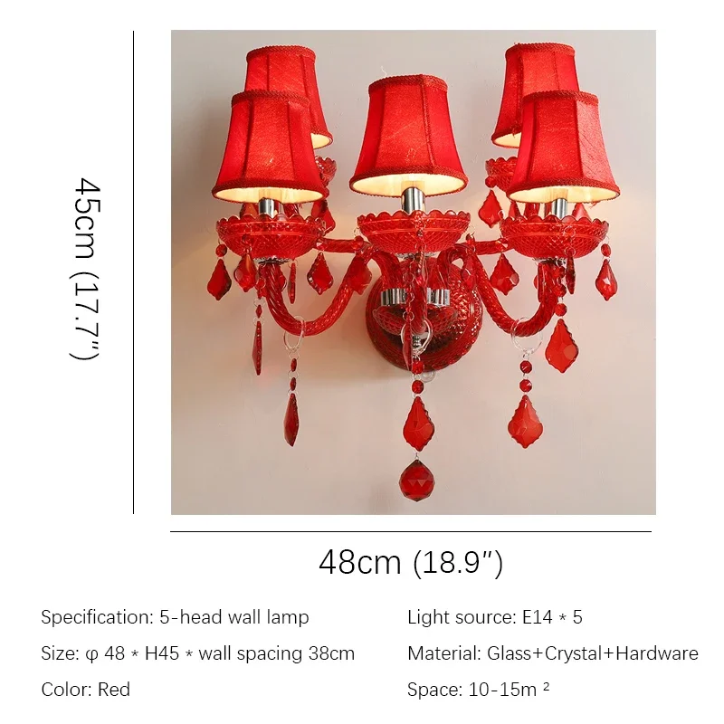 TYLA Red Wedding Crystal Wall Lamp European Style Candle Lamp Luxurious Living Room Restaurant Bedroom Villa Hotel