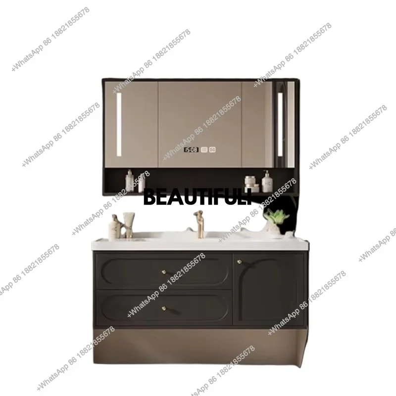 F186 الطلاء البلوط خزانة حمام المرحاض الأمريكي بسيط الأبيض خزانة حمام المرآة البالونية Meuble Salle De Bain Rangement Furni