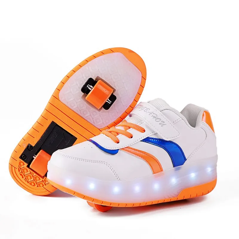 Kids Roller Skate Shoes Fashion Casual Sneaker Outdoor Sports Boys Girls 2 Wheels Charging Footwear Children Toys Gift LED Light