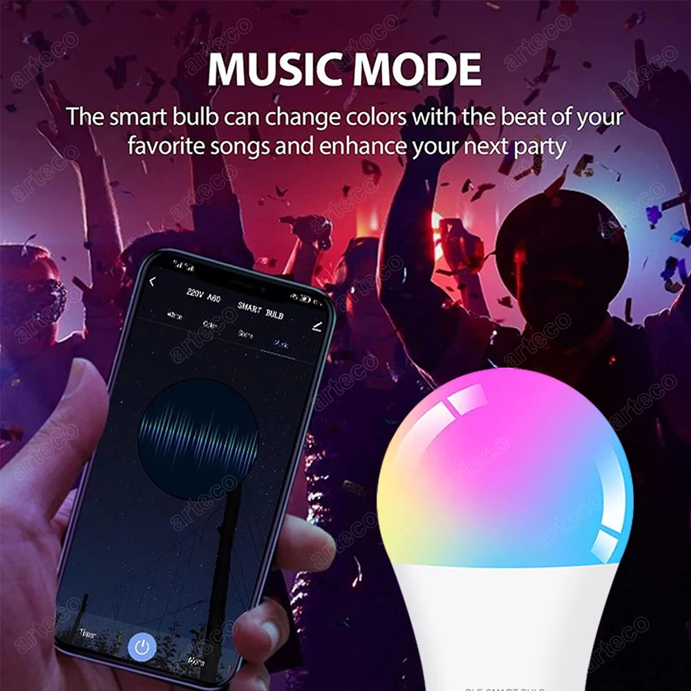 Tuya Bluetooth Smart LED Bulb WiFi Light Bulbs Dimmable Spotlight Bulb 15W E27 RGB+CW+WW LED Color Change Lamp For Home Decor images - 6