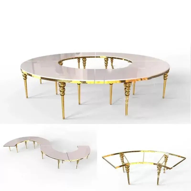 

S-shaped half-moon oversized round outdoor banquet wedding splicing stainless steel dessert wedding table