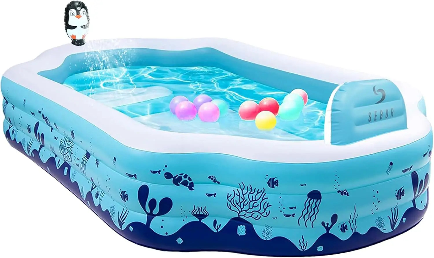 

Inflatable Pool with Seat and Sprinkler - Large 124'' x 71'' x 20'' above Ground Swimming Pool for Family, Adults, and Kids - Th